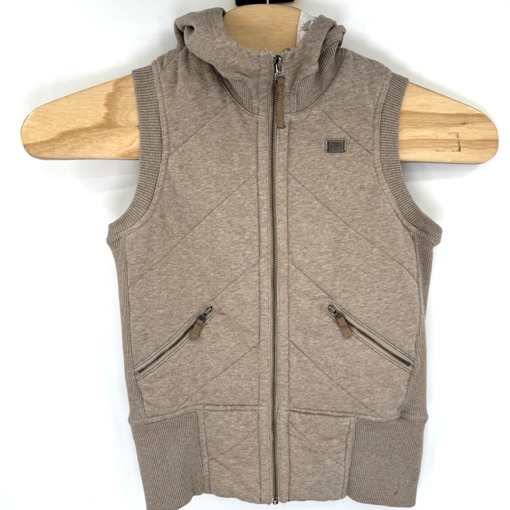 Nike Vest Kids Medium 8-10 Tan Hooded Chevron Quilted Full Zip Sporty Layer